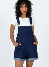Kacey Short Overalls Dark Wash Denim